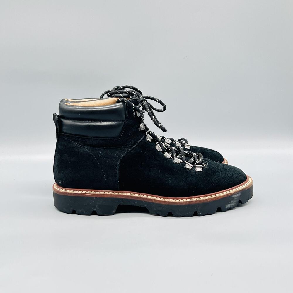 Madewell Boots Women 7 Black Suede Leather Citywalk Lace Up Ankle Lug Sole Shoes
